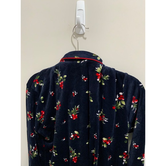 Laura Ashley Navy Floral Print Velour Pajama Shirt Nightgown Size M - Picture 3 of 4